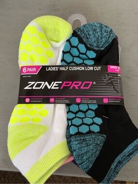 Zone Pro Ladies' Half Cushion Low Cut Socks - Neon Yellow & Teal (6 Pair)